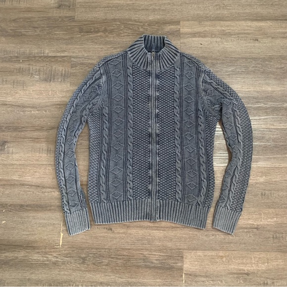 Carbon 2 Cobalt Other - Carbon 2 Cobalt Cable Knit Zip Sweater Adult L Blue Gray Cotton Linen Stavanger